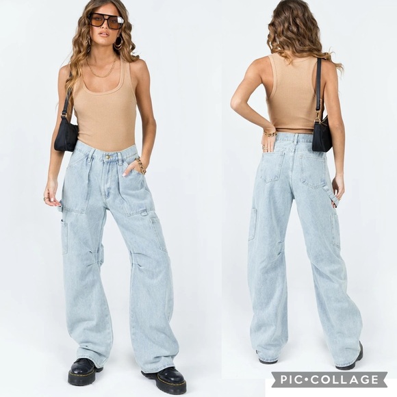 Princess Polly Denim - Princess Polly Miami Vice Light Wash Utility Cargo Denim Pants‎ Size 6